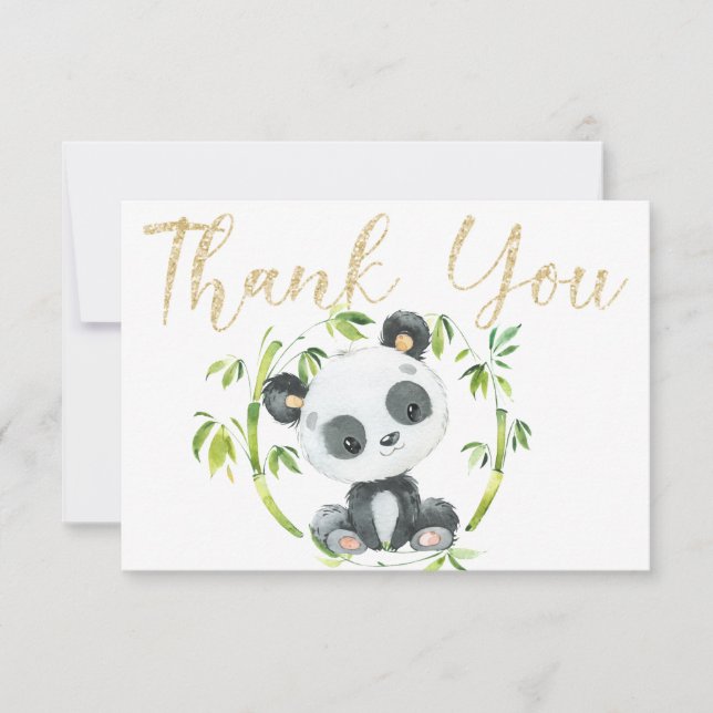 Tarjeta De Agradecimiento Cute Panda y Green Bamboo Baby Shower Gracias (Anverso)