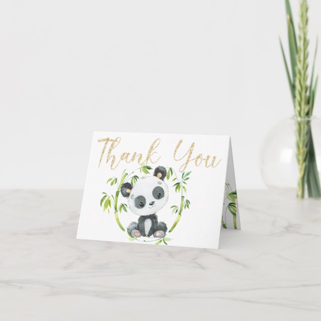 Tarjeta De Agradecimiento Cute Panda y Green Bamboo Baby Shower Gracias (Anverso)