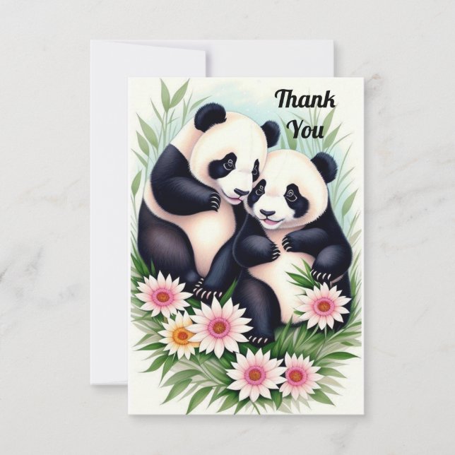 Tarjeta De Agradecimiento Cute Pareja PandaTarjeta de agradecimientoFlat (Anverso)