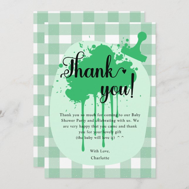 Tarjeta De Agradecimiento Cute Pastel Green Gingham Baby Shower (Anverso / Reverso)