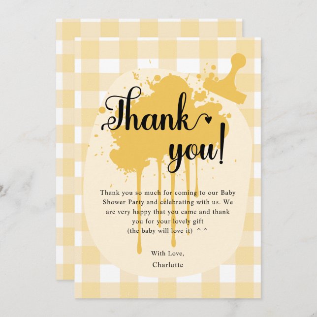 Tarjeta De Agradecimiento Cute Pastel Naranja Gingham Baby Shower (Anverso / Reverso)