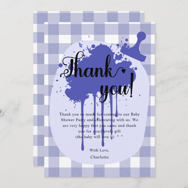 Tarjeta De Agradecimiento Cute Pastel Navy Gingham Baby Shower (Anverso / Reverso)
