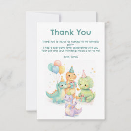 Tarjeta De Agradecimiento Cute Pastel Watercolor Dinosaurs Birthday