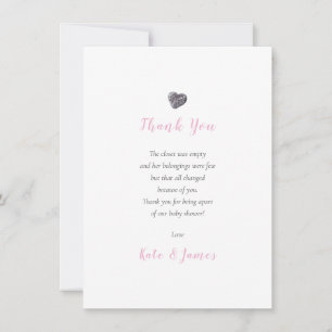 Tarjeta De Agradecimiento Cute Pebble Heart Baby Girl Poema de agradecimient