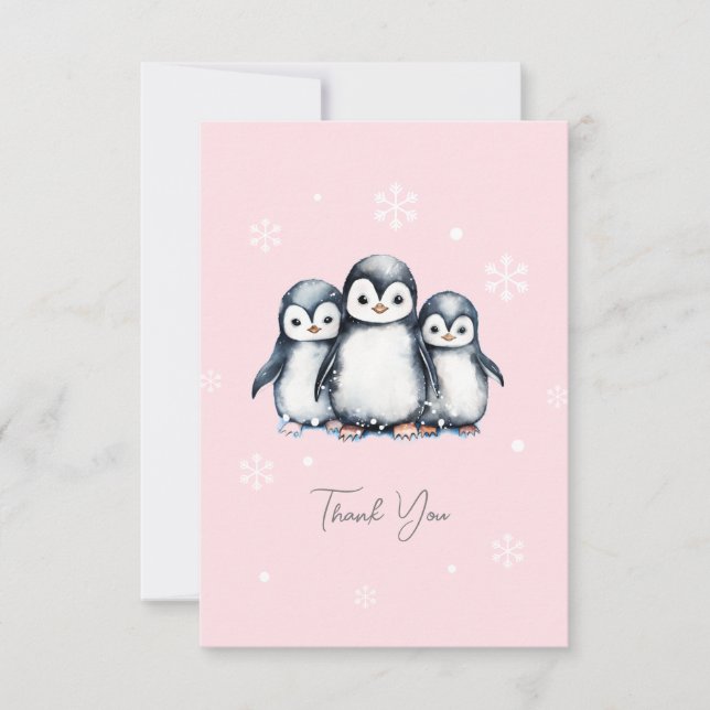 Tarjeta De Agradecimiento Cute Penguin Winter Baby Shower (Anverso)