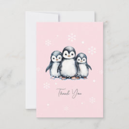 Tarjeta De Agradecimiento Cute Penguin Winter Baby Shower