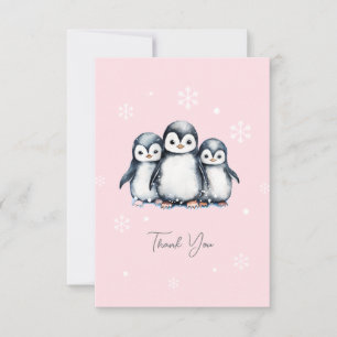 Tarjeta De Agradecimiento Cute Penguin Winter Baby Shower