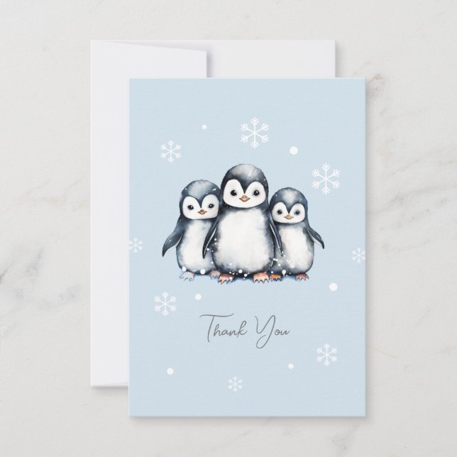 Tarjeta De Agradecimiento Cute Penguin Winter Baby Shower (Anverso)