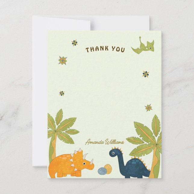 Tarjeta De Agradecimiento Cute Personalizado Dinosaur Baby Shower (Anverso)