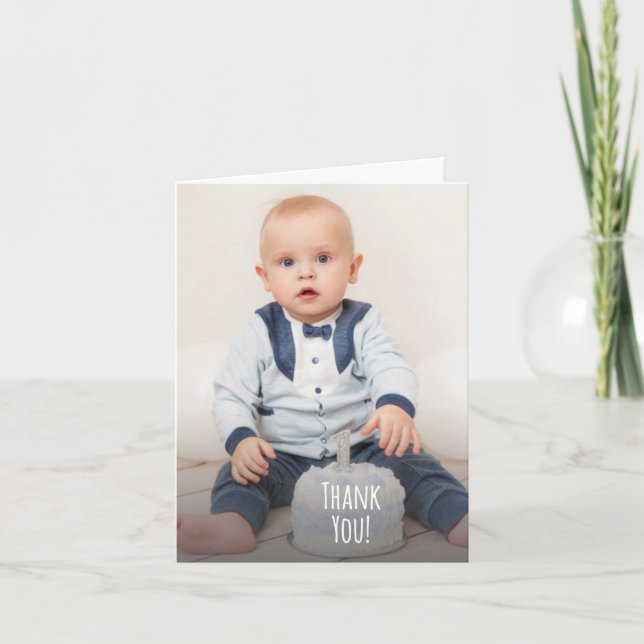 Tarjeta De Agradecimiento Cute Photo Hand Lettered First Birthday (Anverso)
