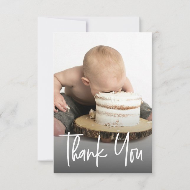 Tarjeta De Agradecimiento Cute photo handlettering 1st birthday Custom note (Anverso)