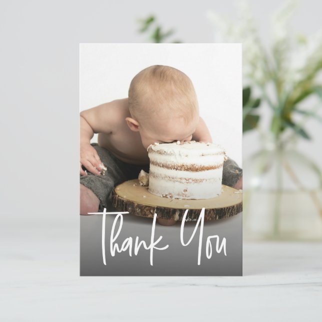 Tarjeta De Agradecimiento Cute photo handlettering 1st birthday Custom note (Anverso de pie)