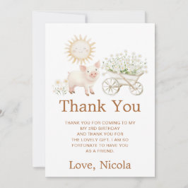 Tarjeta De Agradecimiento Cute Pig Wheelbarrow Birthday