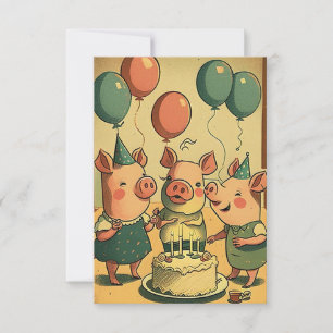 Tarjeta De Agradecimiento Cute Pigs Birthday Party Flat Greaming Card