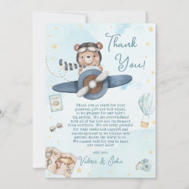 Tarjeta De Agradecimiento Cute Pilot Teddy Bear Blue Plane Boy Baby Shower