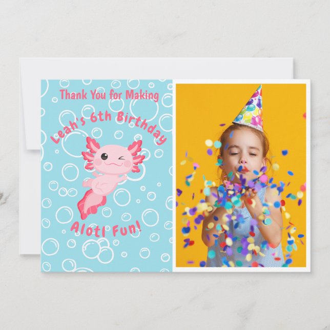 Tarjeta De Agradecimiento Cute Pink Axolotl Under the Sea Birthday  (Anverso)