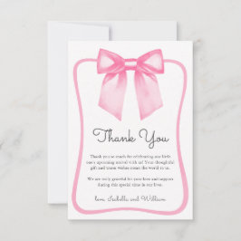 Tarjeta De Agradecimiento Cute Pink Bow Baby Shower Thank You Card