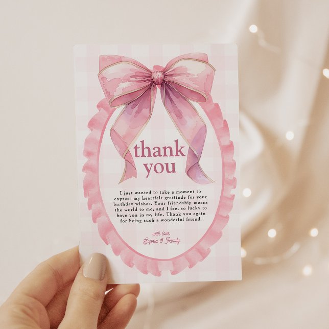 Tarjeta De Agradecimiento Cute Pink Bow Coquette primer cumpleaños (Subido por el creador)