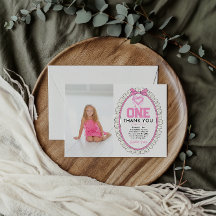 Cute Pink Bow Coquette primera foto de cumpleaños