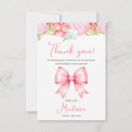 Tarjeta De Agradecimiento Cute Pink Bow Girl First Birthday Thank You Card