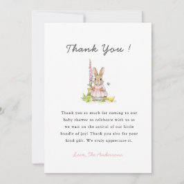 Tarjeta De Agradecimiento Cute Pink Bunny Baby girl shower 