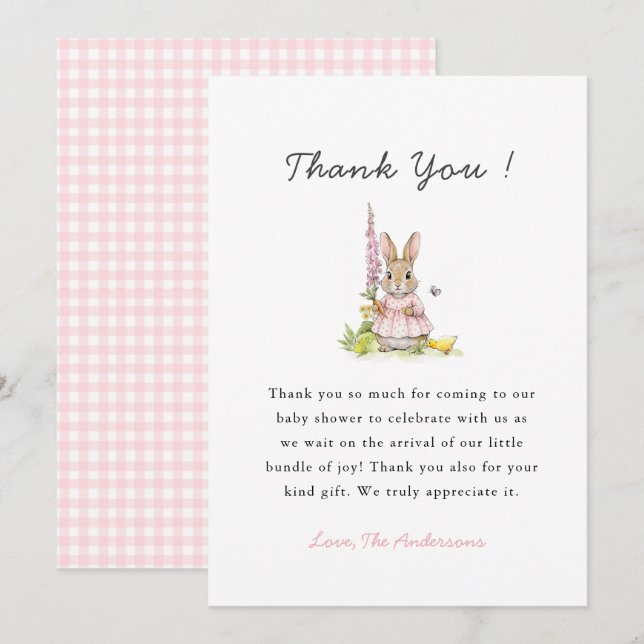 Tarjeta De Agradecimiento Cute Pink Bunny Baby girl shower  (Anverso / Reverso)