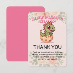 Tarjeta De Agradecimiento Cute Pink Dino que eclosiona pronto