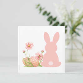 Tarjeta De Agradecimiento Cute Pink Easter Bunny with Spring Flowers 