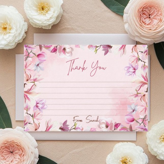 Tarjeta De Agradecimiento Cute Pink Elegant Floral Watercolor  (Subido por el creador)