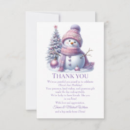 Tarjeta De Agradecimiento Cute Pink Snowman Winter Birthday