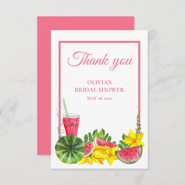 Tarjeta De Agradecimiento Cute Pink Watermelon Bridal Shower (Anverso / Reverso)