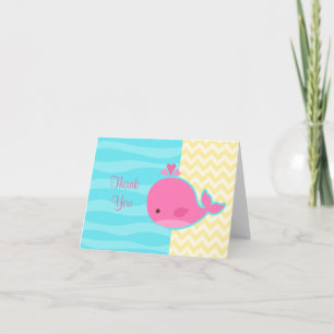 Tarjeta De Agradecimiento Cute Pink Whale Baby Shower Gracias