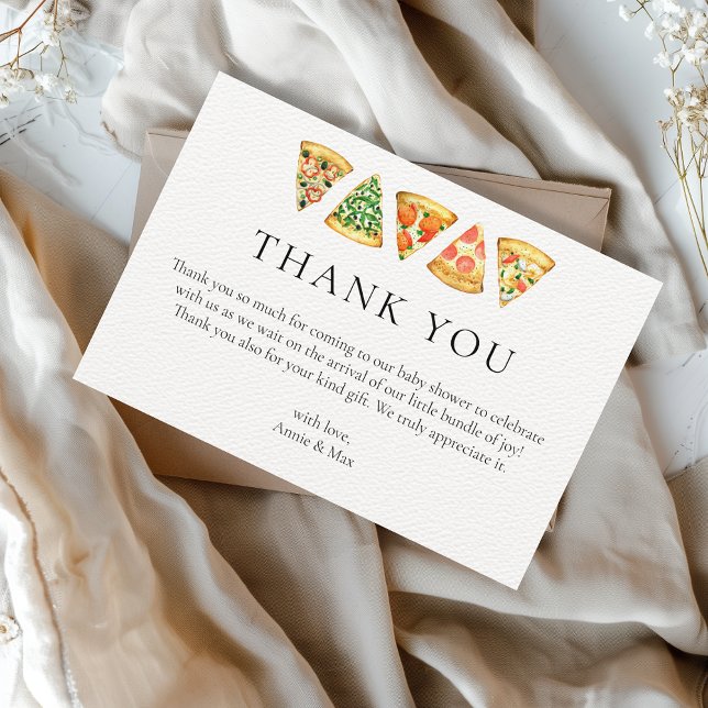Tarjeta De Agradecimiento Cute Pizza Co Ed Baby Shower (Pizza Baby Shower Thank you Card)