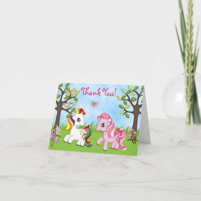 Tarjeta De Agradecimiento Cute Ponies Horse Gracias Cartas (Anverso)