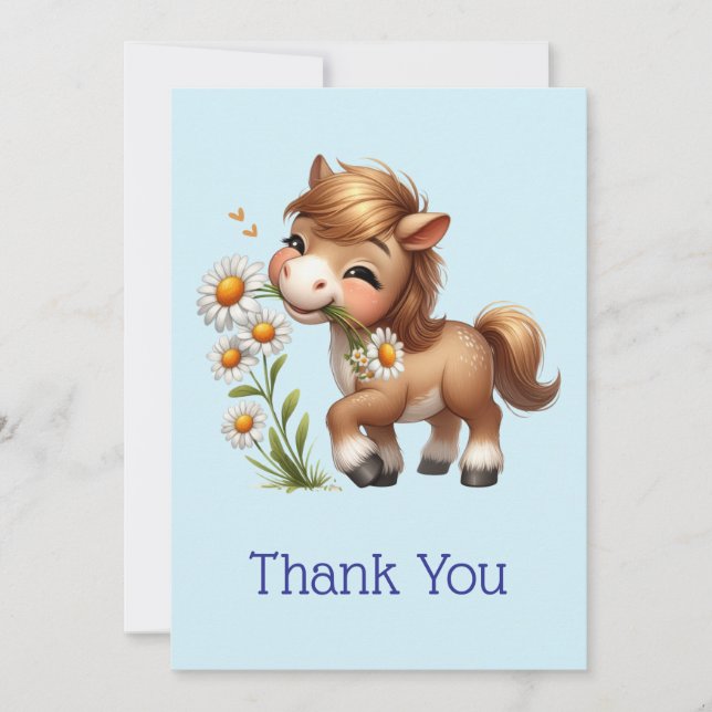 Tarjeta De Agradecimiento Cute Pony Eating Daisies (Anverso)