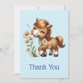 Tarjeta De Agradecimiento Cute Pony Eating Daisies