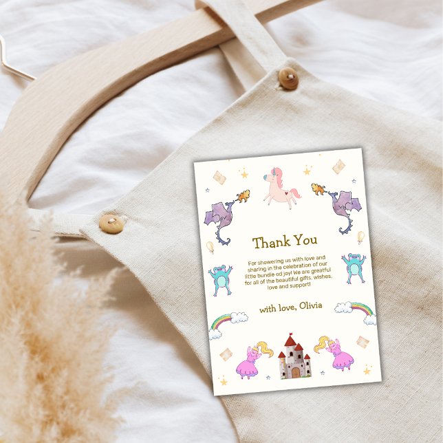 Tarjeta De Agradecimiento Cute Princess Dragon Unicorn Baby Shower (Cute Princess Dragon Unicorn Baby Shower Thank You Card)