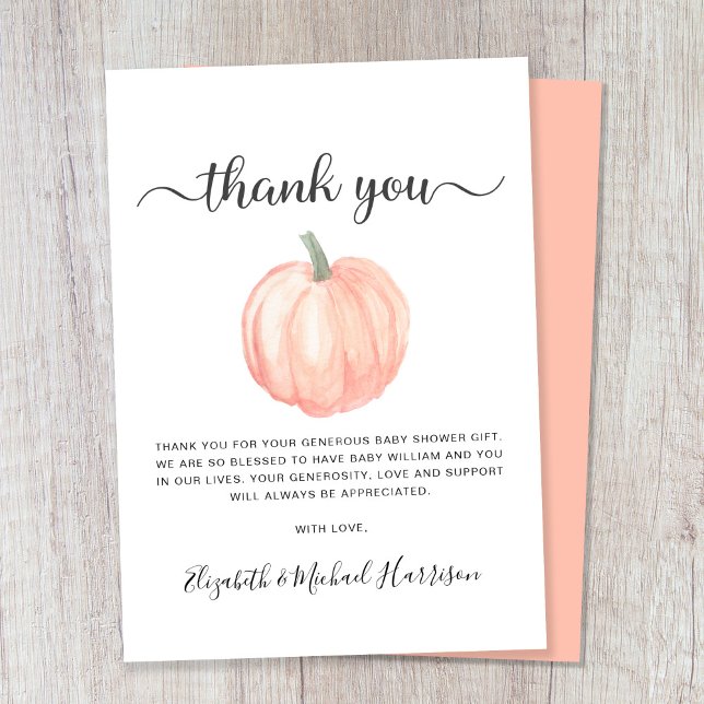 Tarjeta De Agradecimiento Cute Pumpkin Baby Shower (Subido por el creador)