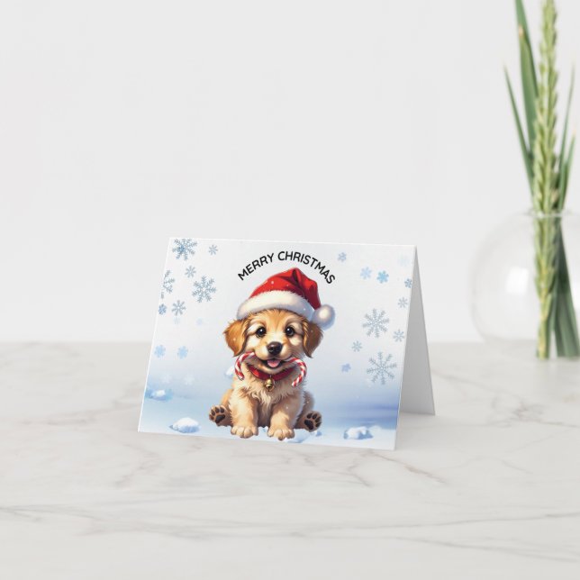Tarjeta De Agradecimiento Cute Puppy Christmas Golden Retriever Holiday (Anverso)