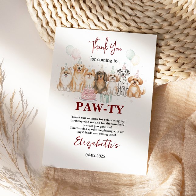 Tarjeta De Agradecimiento Cute Puppy Dog Boy 1st Birthday | Pawty Time First (Cute Puppy Dog Boy 1st Birthday | Pawty Time First Thank You Card
)