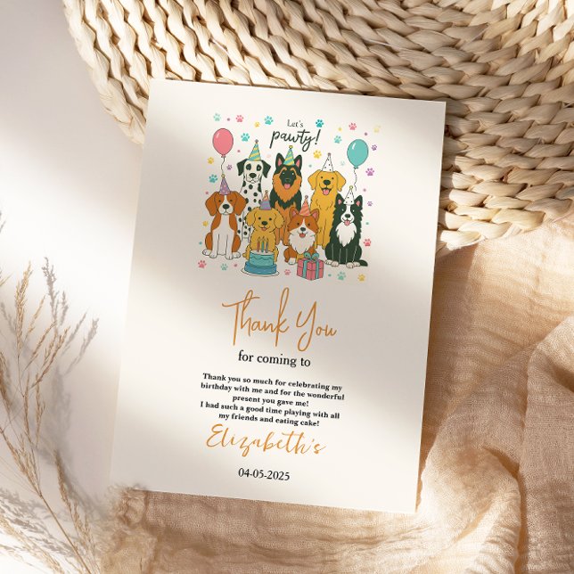 Tarjeta De Agradecimiento Cute Puppy Dog Boy 5th Birthday | Pawty Time First (Cute Puppy Dog Boy 5th Birthday | Pawty Time First Thank You Card
)
