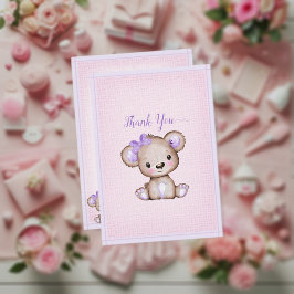 Tarjeta De Agradecimiento Cute Purple Brown Bear Baby Shower Gracias