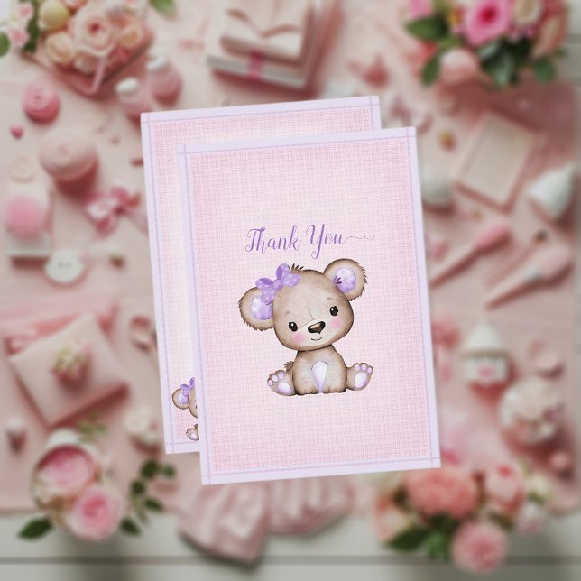 Tarjeta De Agradecimiento Cute Purple Brown Bear Baby Shower Gracias (Subido por el creador)