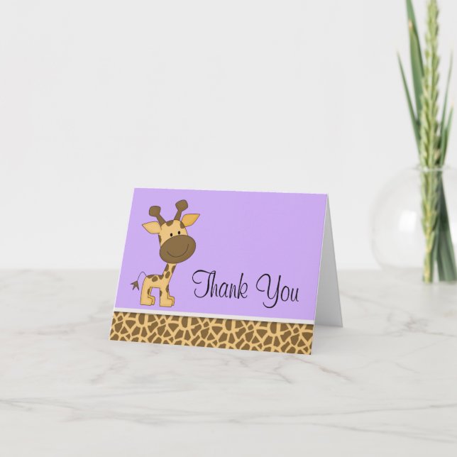 Tarjeta De Agradecimiento Cute Purple Giraffe Gracias Cartas (Anverso)