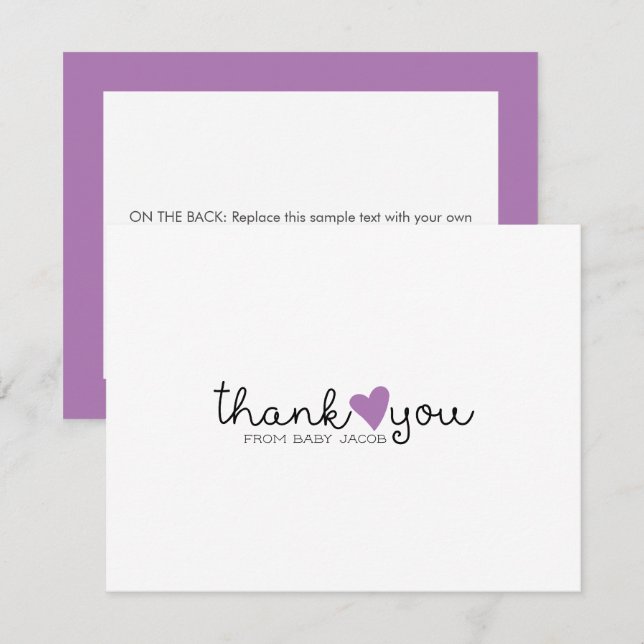 Tarjeta De Agradecimiento Cute Purple Heart Baby Shower Gracias (Anverso / Reverso)