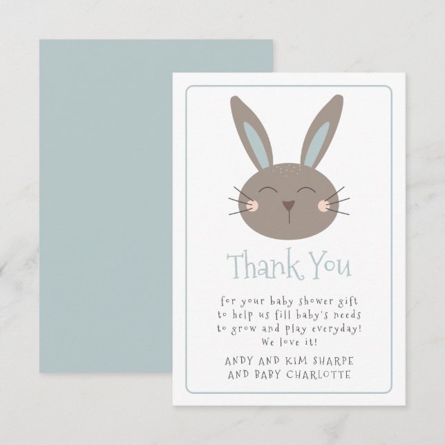 Tarjeta De Agradecimiento Cute Rabbit Baby Shower Gracias (Anverso / Reverso)