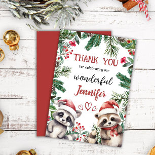 Tarjeta De Agradecimiento Cute Raccoon Navidades 2° Cumpleaños Gracias Tarje