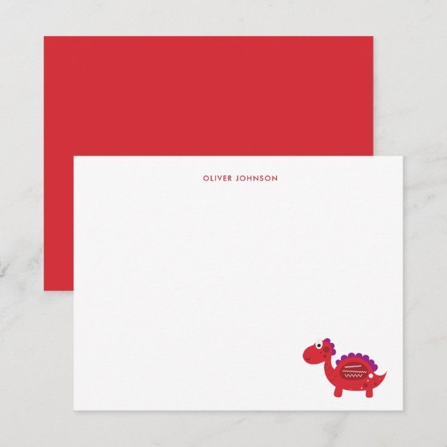 Tarjeta De Agradecimiento Cute Red Dinosaur Kids gracias (Anverso / Reverso)
