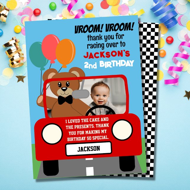 Tarjeta De Agradecimiento Cute Red Race Car Kids Birday Photo (Subido por el creador)