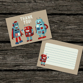 Tarjeta De Agradecimiento Cute Robots Retro Niños Panel Plano